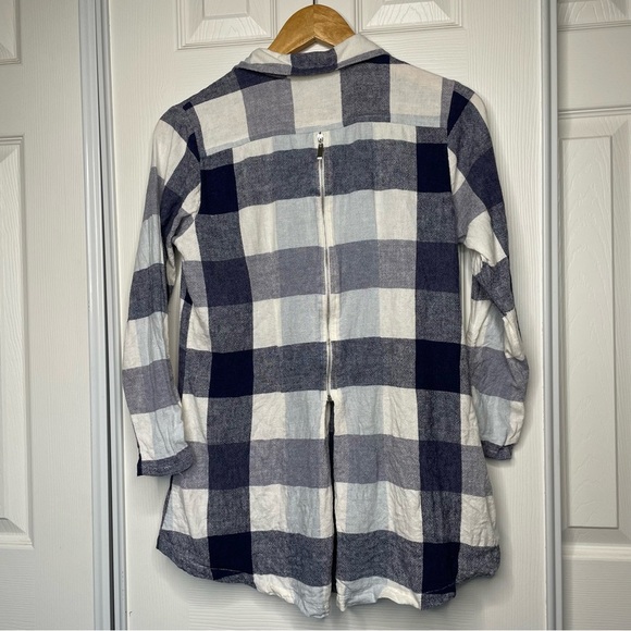 Soft Surroundings Size S Carreaux Linen Blend Plaid Button Down Zipped Back Blue - Picture 7 of 9